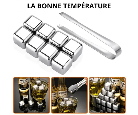 8 Cubes Stainless Steel™ | Glaçon | Ensemble Réutilisable | Vin | Bière | Whiskey | Refroidissant
