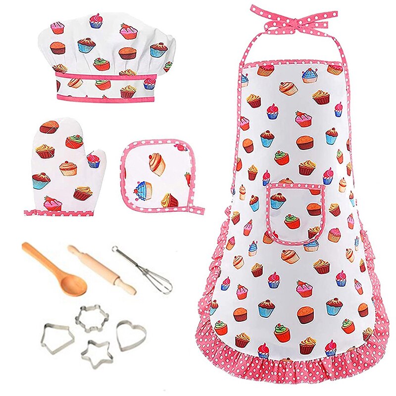 TABLIER CHEF MARMITON ™ | Ensemble de Cuisine pour Enfants | 11 pièces, avec Tablier, Chapeau de Chef, Mitaines | Ustensiles de Cuisine.