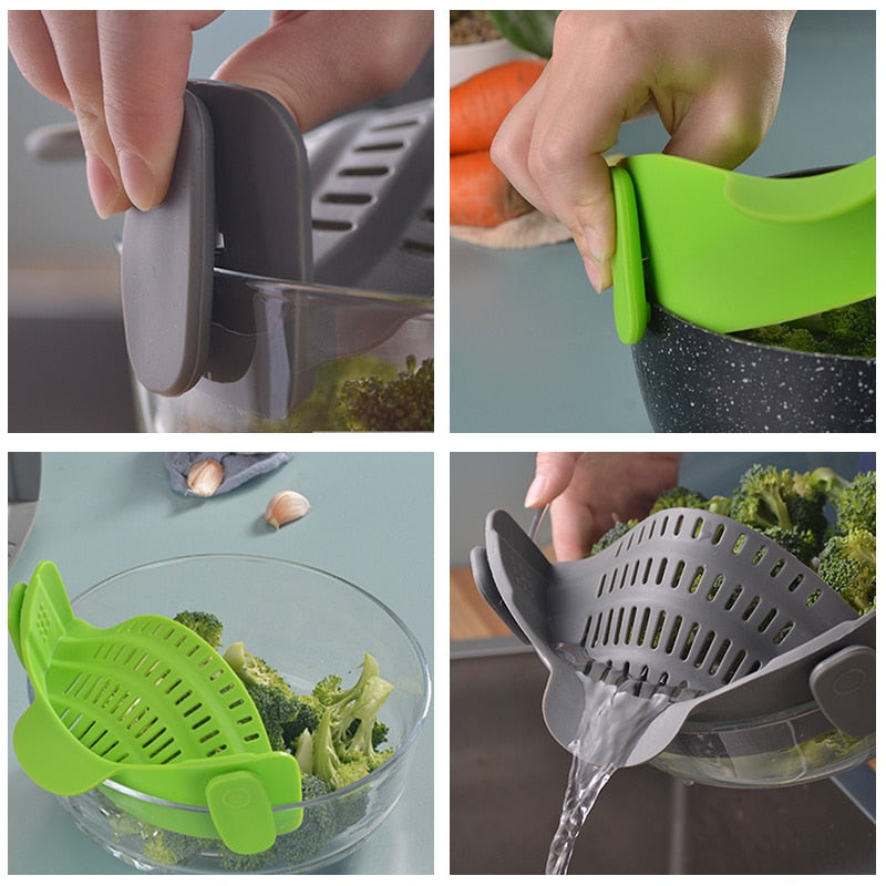 Passoires de cuisine™ | Écumoires | Tamis en silicone s'attache directement aux chaudrons et aux plats pour un meilleur drainage.
