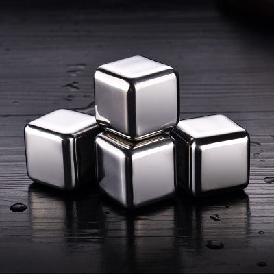 8 Cubes Stainless Steel™ |  Glaçon | Ensemble Réutilisable | Vin |  Bière  | Whiskey |  Refroidissant