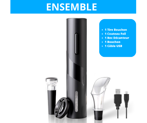 Ensemble Tire Bouchon™ | Solution ouvre-vin électrique automatique | Rechargeable USB.